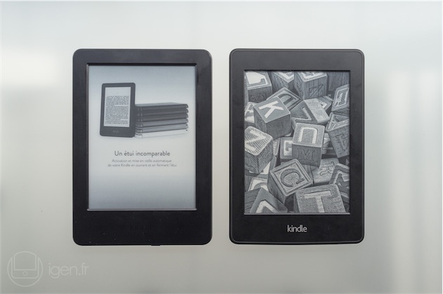 Le Kindle 6 face au Kindle Paperwhite de deuxième génération (2013).