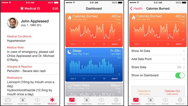 Health, l'application d'iOS 8 qui centralisera les données des applications et appareils compatibles avec HealthKit.