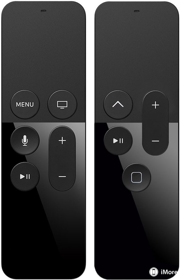 À droite, la Siri Remote revue et corrigée pour en améliorer la prise en main.