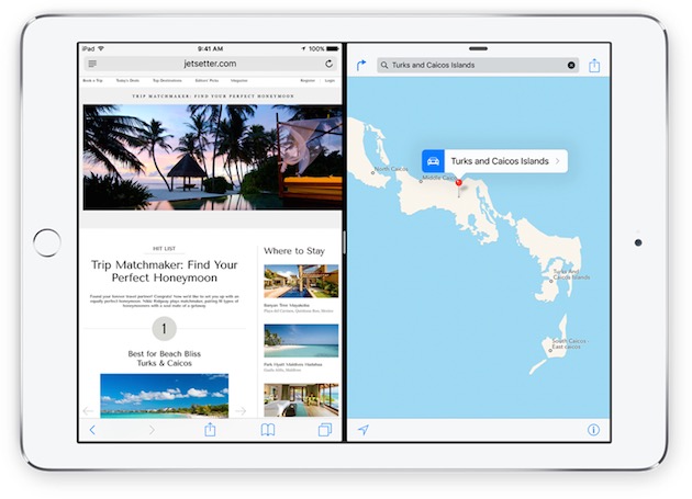 SplitView permet d'afficher deux apps côte à côte, une fonction cette fois réservée à l'iPad Air 2.