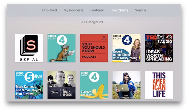 Application Podcasts sur tvOS 9.2