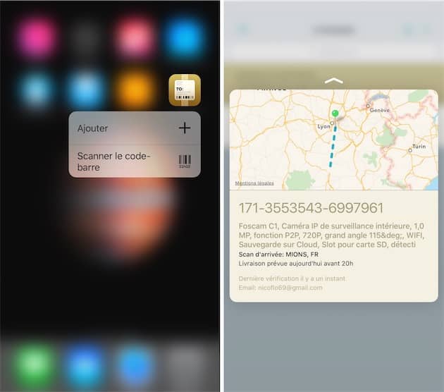 Sur un iPhone 6s, on a les raccourcis 3D Touch depuis l’écran d’accueil et dans l’application.
