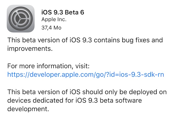 La nouvelle version est disponible, comme toujours, directement sur les terminaux où iOS 9.3 est déjà installé. Comptez 37,4 Mo pour un iPhone 6s Plus.