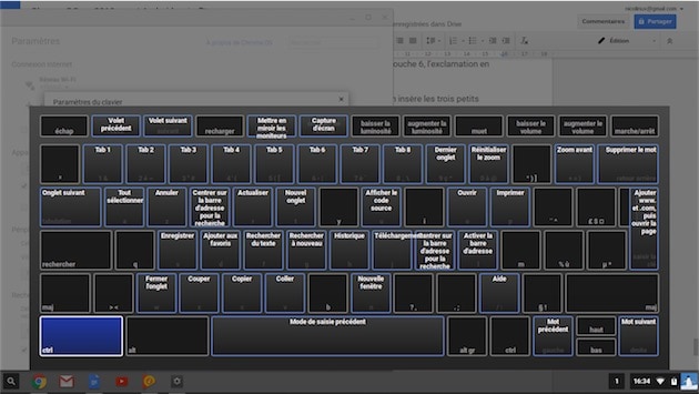 Affichage des raccourcis clavier de Chrome OS : une riche idée, mais masquée. — Cliquer pour agrandir