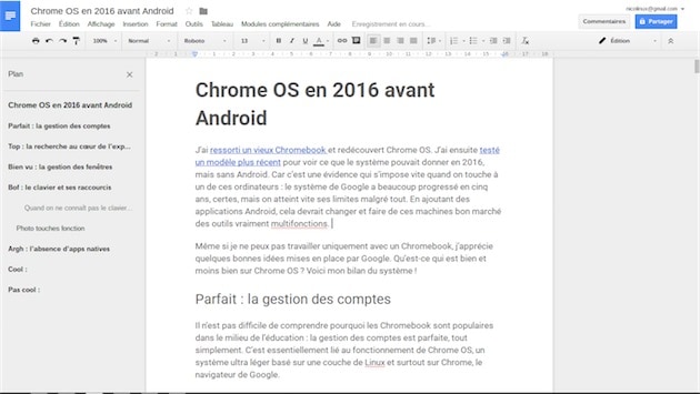 Google Docs, peut-être la meilleure app actuellement sur Chrome OS. — Cliquer pour agrandir