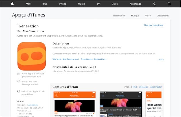 L’ancien aperçu d’iTunes.