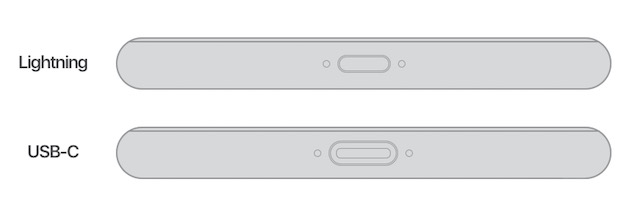 Un iPhone 7 équipé d’un port Lightning (en haut) contre un iPhone 7 équipé d’un port USB-C (en bas).