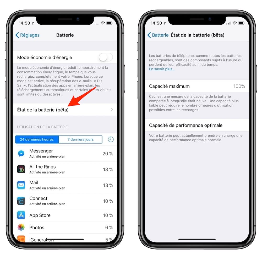 Comment afficher le pourcentage de batterie iphone x